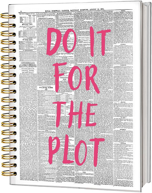 Trendy Positive Affirming Notebook Journal, Do It for The Plot Spiral Notebook, Retro Newspaper Aesthetic Hardcover Notebook Spiral Bound Writing Journals for Schools Classrooms 5.5x8.3