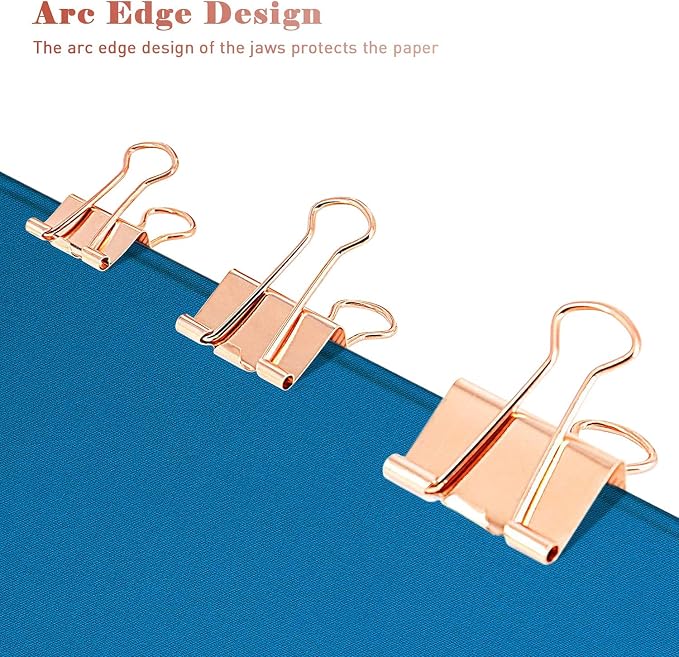 Mini Binder Clips, 120 Pack, 5/8 Inch, Standard 15mm, Rose Gold, Binder Paper Clips, Fold Clamp, Capacity 0.23 Inch, Paper Clips, Office Supplies