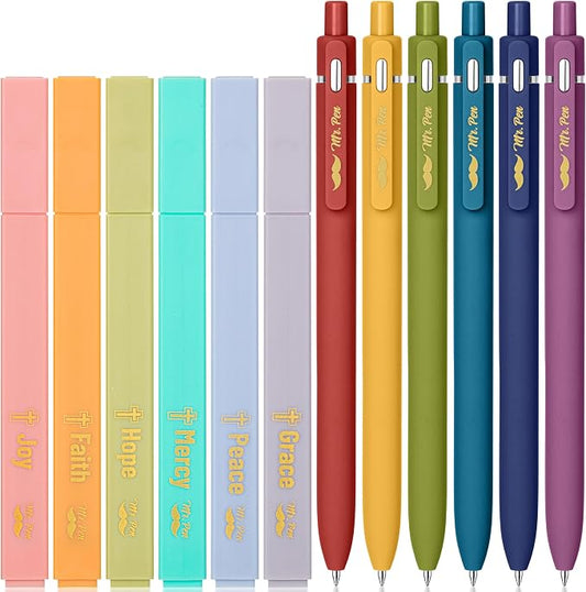 Mr. Pen- Aesthetic Highlighters and Gel Pens, 12 Pack | Bible Highlighters No Bleed, Colored Ink Gel Pens, Fast Dry and No Smear for Bible Journaling, Planner, School Supplies