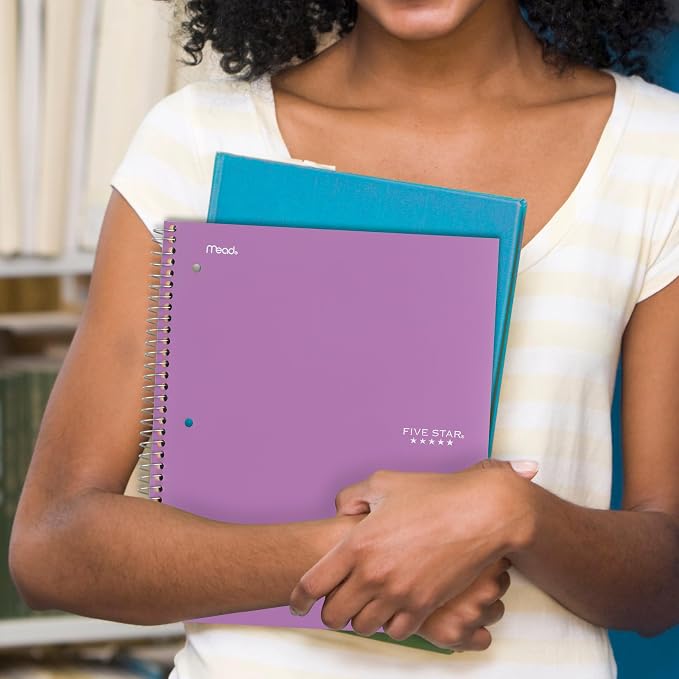 Five Star Spiral Notebook + Study App,100 Sheets,1 Subject,College Ruled Paper,Fights Ink Bleed,Water Resistant Cover,820337-ECM,Purple,Pink,White & Green,8-1/2" x 11",4 Count (Pack of 3)