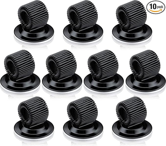 Outus 10 Pcs Black Pen Holder Clip Steel Pen Holder Self Adhesive Organizer | Pencil Holders for Refrigerator, Whiteboard, Pen Organizer with Adjustable Spring Loop, Cord Holder, Classroom Bulletin Board