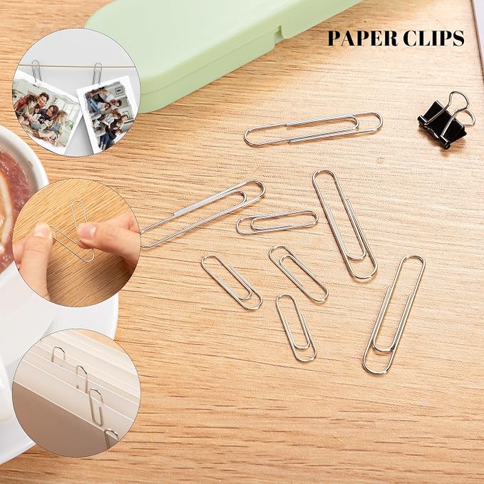 350 Pcs Paper Clips Assorted Sizes, Paperclips and Binderclips Office Supplies Set Paperclips Paper Clamps Rubber Bands Push Pins for Office and School Supplies