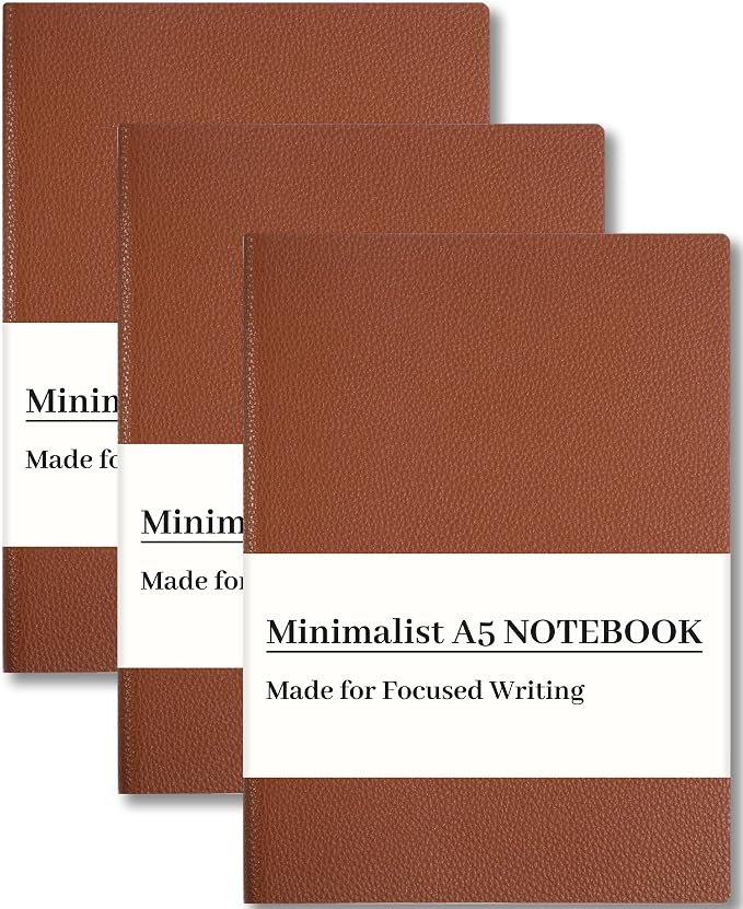 CAGIE Lined Journal Notebooks 3 Pack, 176 Pages Each, A5 Softcover, College Ruled, 100 GSM Thick Paper, for Work, Writing, School (5.7'' x 8.3'') (Brown, Brown, Brown) (5.7'' x 8.3'')