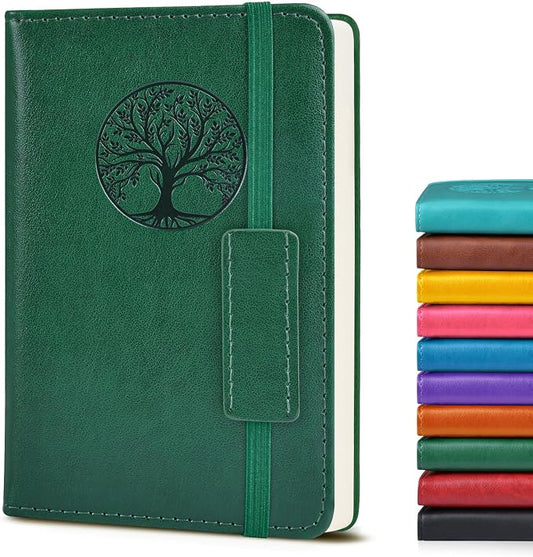 Biuwory A6 Leather Pocket Notebook, 140 Lined Pages Hardcover Small Journal | 3.7"×5.7" Vintage Leather Journal for Women Men Writing, College Ruled Mini Notepad for Notetaking, Travel, Work, School