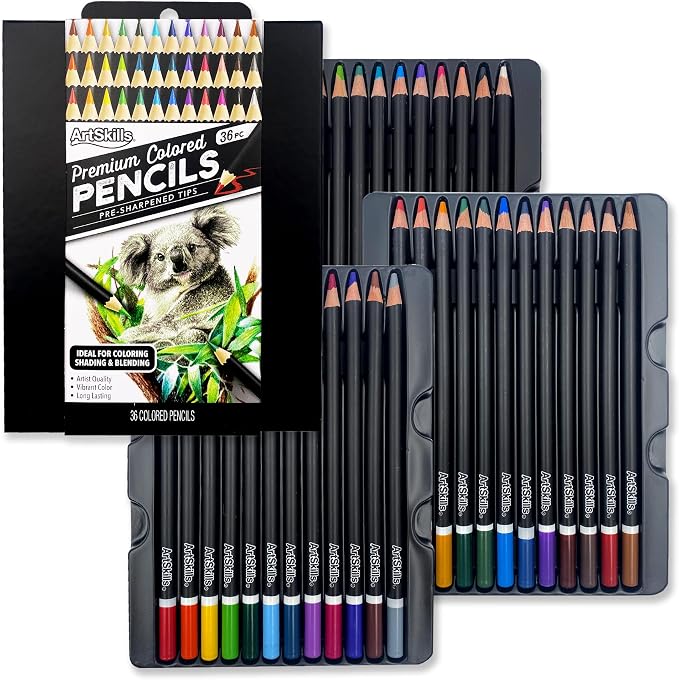 ArtSkills Premium Colored Pencils Set of 36 - Soft Core Artist Colored Pencils Set for Adult Coloring, Drawing, Blending & Sketching, Vibrant Colors 36 Count
