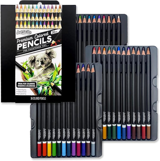 ArtSkills Premium Colored Pencils Set of 36 - Soft Core Artist Colored Pencils Set for Adult Coloring, Drawing, Blending & Sketching, Vibrant Colors 36 Count