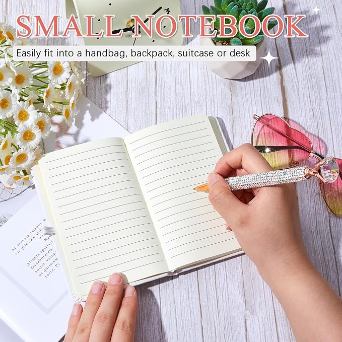 Rhinestone Pen & Glitter Notebook Set, Hard Cover Bling Diary Journal for Girls, Cute School Supplies for Back to School, Sparkly Desk Accessories Gift for Women(Pearl,A6,White)