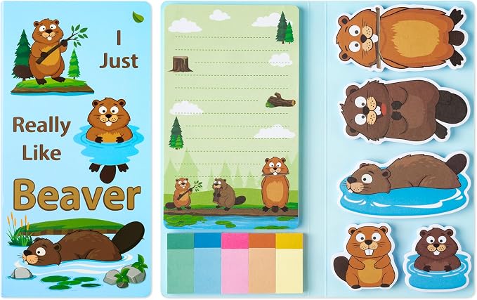 B1ykin Sticky Notes Set - 550 Sheets Memo Writing Pad Beaver Design | Self-Stick Notes Pages, Teacher Appreciation Gift, School Office Supplies, I Just Really Like Beaver Design