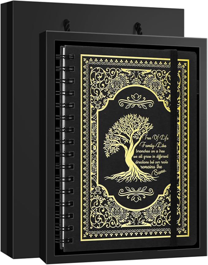 A5 Hardcover Spiral Notebook Tree of Life Journal Daily Journals for Writing Travel Notebooks Journal for Women Men 80GSM Paper Leather Spiral Journal,5.7"x8.3"(Spiral Tree -Black)
