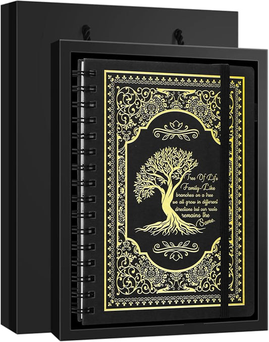 A5 Hardcover Spiral Notebook Tree of Life Journal Daily Journals for Writing Travel Notebooks Journal for Women Men 80GSM Paper Leather Spiral Journal,5.7"x8.3"(Spiral Tree -Black)
