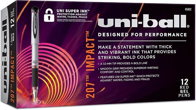 Uni-Ball Signo 207 Impact Gel Pen, 12 Red Pens, 1.0mm Bold Point, Smooth Writing (Pack of 2)