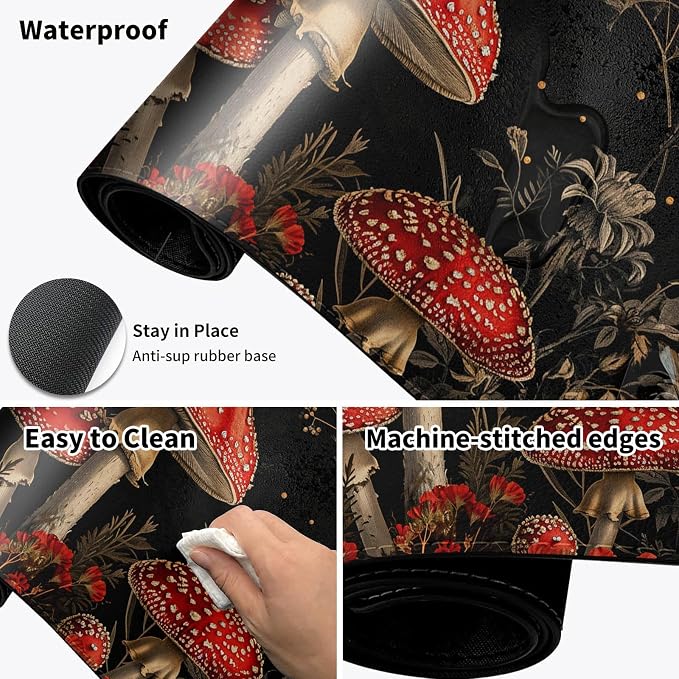 Heated Desk Pad Mouse Pad,Heated Desk Mat,with 3 Heating Levels & 3 Hours Auto Shut-Off,Leather 23.6"*14.2" Gaming Mouse Laptop Mat,Foot Warmer,Red Mushroom Forest