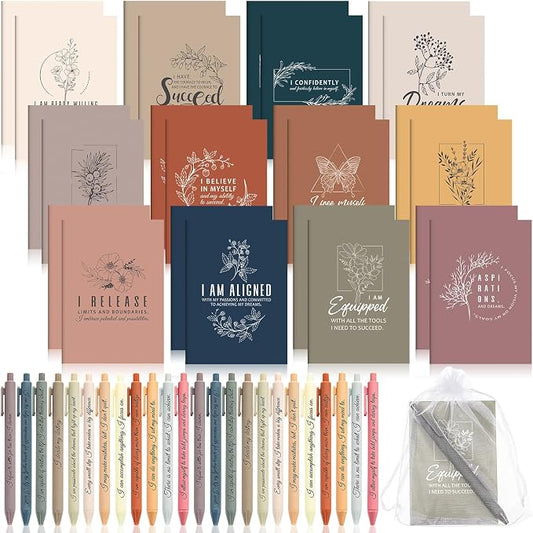 Mooliwe 120 Set/240 Pcs Positive Affirmation Gift Set Gratitude Notebooks with Pens Small Bags Motivational Encouragement Notepads Daily Affirmation Journal for Women Stress Relief Self Care (Simple)