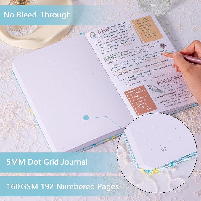 TIEFOSSI Dotted Journal Notebook for Women Men, A5 Journals for Writing | 160gsm 190 Pages Thick Paper Diary, Perfect for Office Journaling,Planning,&Sketching,School Supplies, 8.4 X 5.8 In