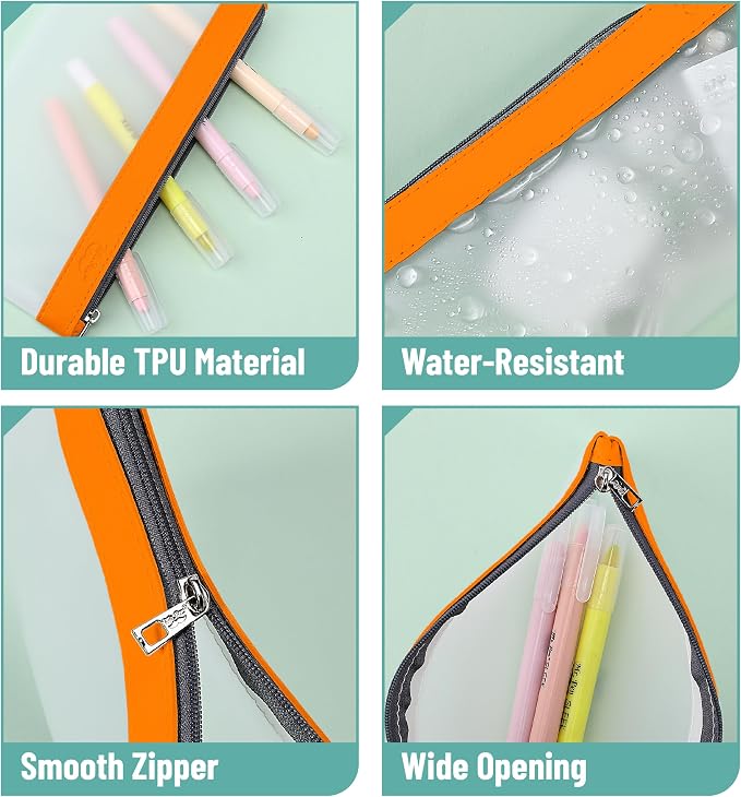 Mr. Pen- Clear Pencil Pouch, 8.50"x4.25", 3 Pack, Durable TPU Material | Medium Water-Resistant Pencil Bags with Smooth Zipper, Multipurpose Clear Pouch for Stationery, School, Office