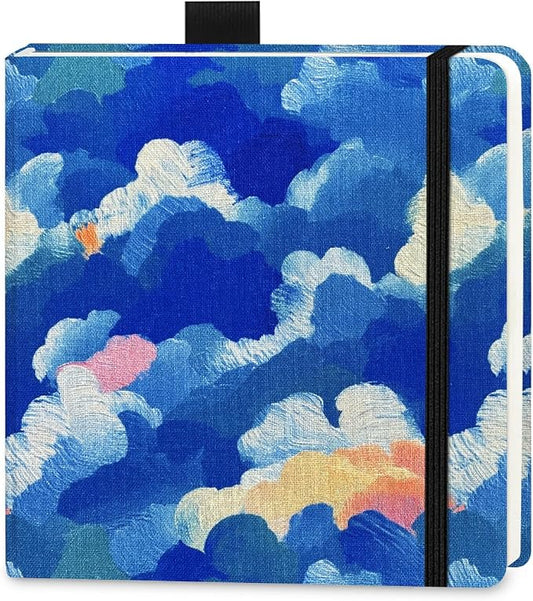 5x5 Handy Portable Handmade Cloth Fabric Hardcover Sewing Binding Travel Watercolor Paper 140LB/300gsm 20Sheets/40Pages Journal Mixed Media Pad Sketchbook. Blue Cloud