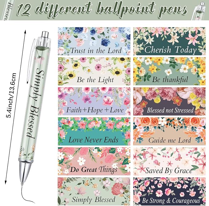 Colarr 12 Sets Christian Bulk Gifts for Women Bible Verse Pens Notebooks Religious VBS Scripture Ballpoint Pens Bookmarks Journal for Easter Sunday School Church Inspirational Supply(Delicate)
