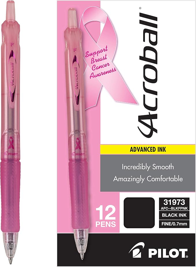 Pilot Acroball Colors Advanced Ink Refillable & Retractable Pens, Ball Point Pens, Fine Point, Pink Ink, 0.7mm, 12-Count