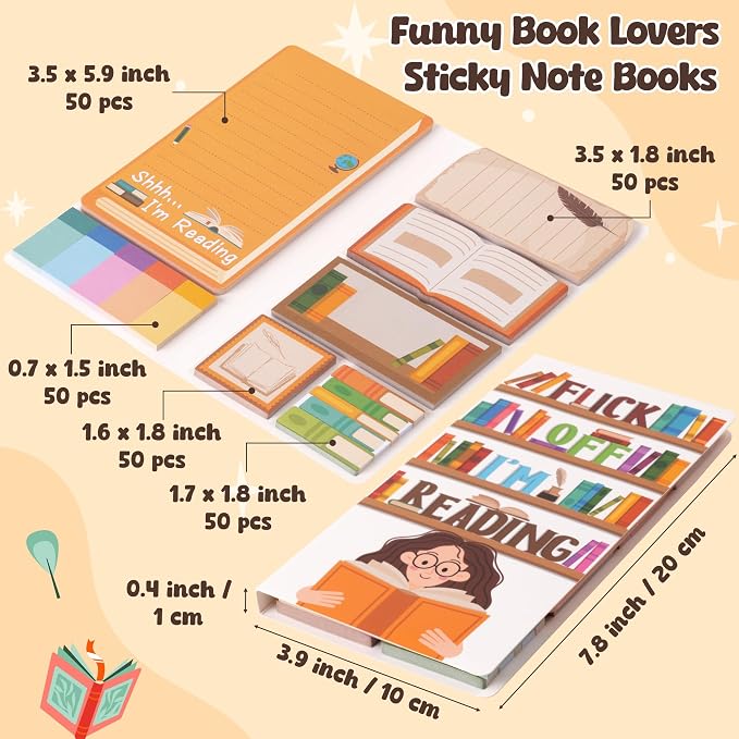 B1ykin Sticky Notes Set - 550 Sheets Writing Pad Funny Book Lovers Design | Self-Stick Notes Pages, Teacher Appreciation Gift, School Office Supplies, Shhh I’m Reading Design