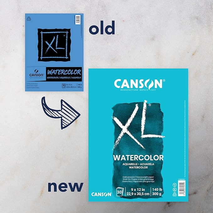 Canson XL Series Watercolor Paper Pad, 9" x 12", 30 Sheets/Pad, 6 Pads | Cold Press Textured Paper for Paint, Pencil, Ink, Charcoal, Pastel, and Acrylic, 140 lb. (300 gsm)