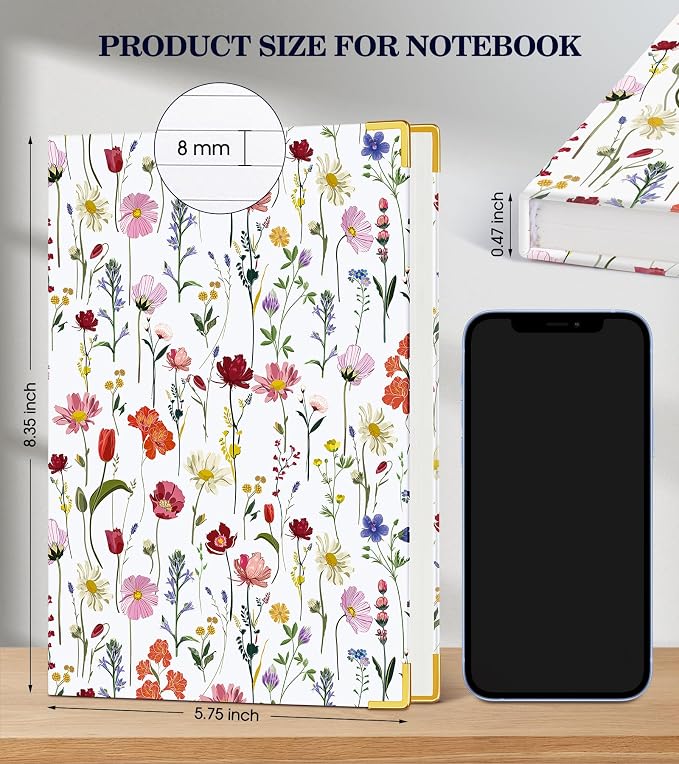 Lined Journal Notebook for Women, A5 Hardcover Leather Journaling Notebooks for Writing, 200 Pages Travel Journal, College Ruled Notebook for Work School, Note Taking 5.75'' X 8.38'' Garden Floral
