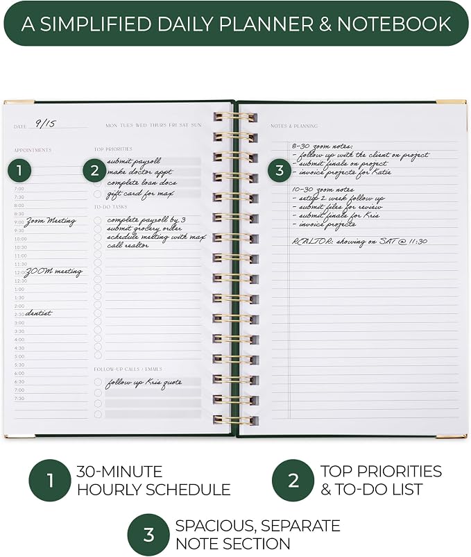 ZICOTO Aesthetic Daily Planner And Notebook With Hourly Schedule - Aesthetic Spiral To do List Notepad For Work/Home to Organize Tasks And Appointments - Stylish School/Office Supplies Book For Women