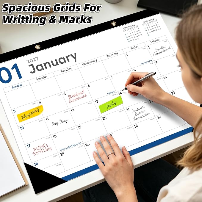 MZD8391 Desk Calendar 2026-2027, Jul 2026-Dec 2027, 17" x 12", 18 Months | Large Desktop Calendar, Big Academic Calendar, Julian Date, Monthly Planner/Wall Calendar, Home School Office Organizing Gift