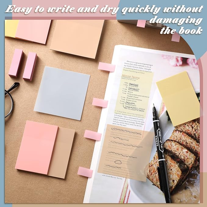 900 Pcs Transparent Sticky Notes Bulk Pastel See Through Sticky Notes Clear Books Annotation Tabs Self Adhesive Waterproof Translucent Back to School Bible Accessories Office Supply(Cute Color)