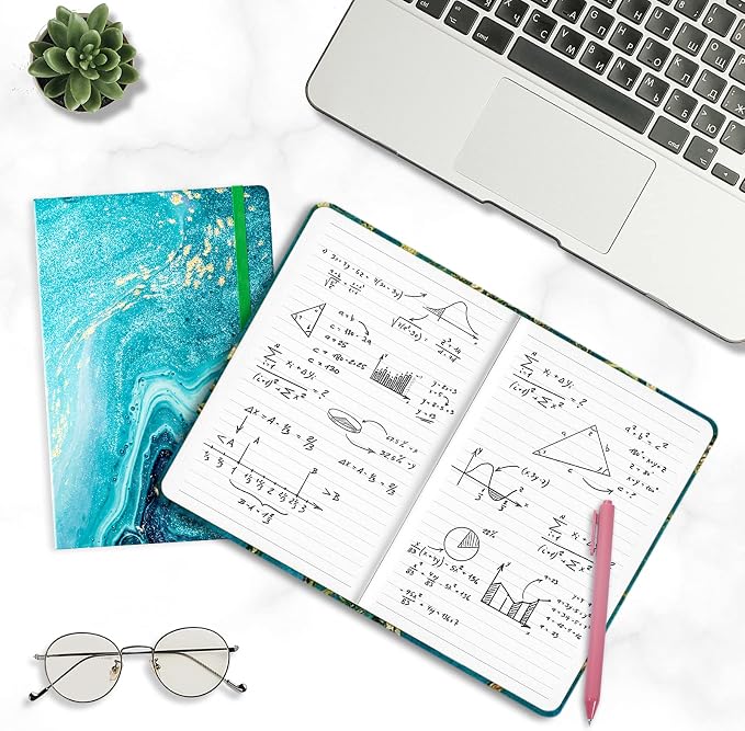 Lined Journal Notebook, Hardcover, Medium 5.7 x 8.4 in, 160 Pages Thick Paper, Cute Aesthetic A5 College Ruled Notebook for Journaling Writing Work Office School Women Men, Ocean Blue Marble