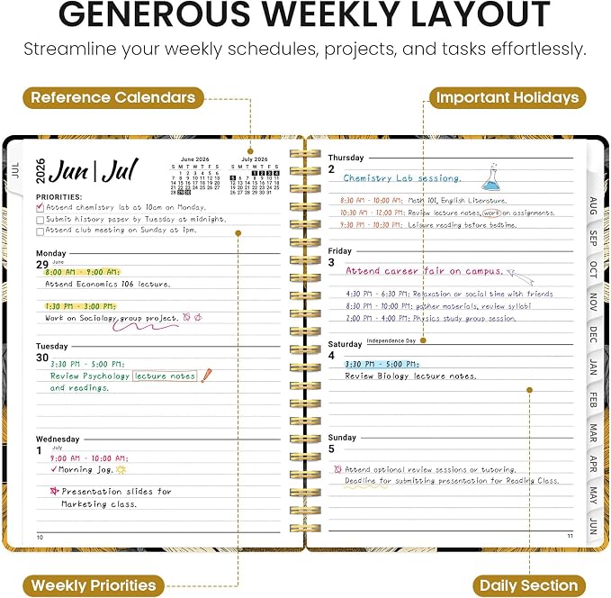 Planner 2026–2027, Academic Monthly Weekly Spiral Calendar, July 2026 – June 2027, Hardcover Agenda Notebook with Tabs, 6.3" x 8.5", Perfect for Students, Teachers, School & Daily Planning - Nocturne Sunflowers