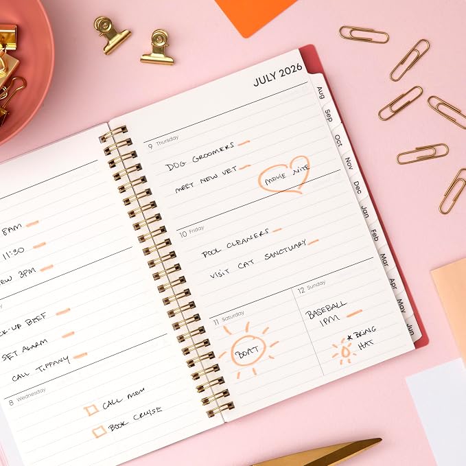 Blue Sky 2026-2027 Weekly & Monthly Academic Planner, 5"x8", Cali Pink | July 2026 - June 2027, Clear Pocket Cover, Wirebound, Laminated Tabs, Academic Year