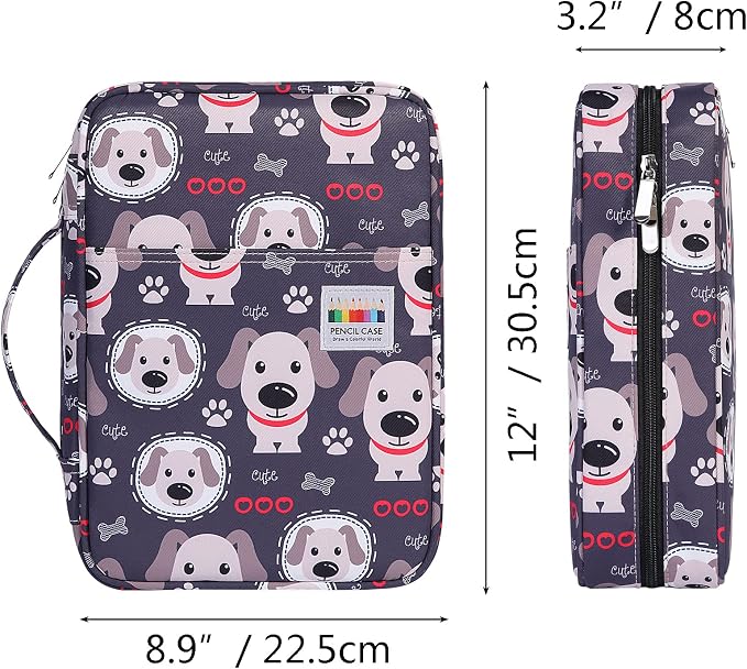 JAKAGO 220 Slots Colored Pencil Case Large Capacity Pen Holder for Artist Painter Zipper Organizer Bag for Marker Highlighter Storage Case for Office Sketch Travel Supplies (Dog)