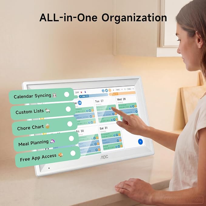 AOC Digital Calendar Wall Touch Screen, 15.6" Smart Electronic Wall Planner | No Subscription Family Dashboard, Sync Google iCloud Outlook, Chore Chart, Great for Family Schedules, Meal Planner, Rewards