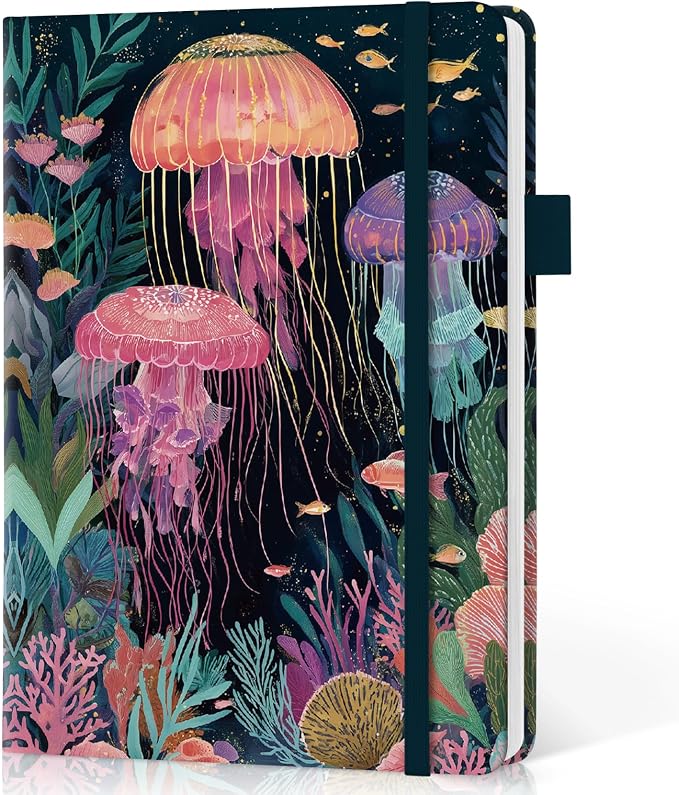 Taja Lined Journal Notebook for Women & Men, Hardcover Leather Journal for writing, A5 College Ruled Notebook for Work & Note Taking, Perfect for Office School Home Supplies, 160 Pages, Jellyfish