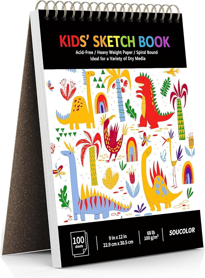 Soucolor Sketch Book for Kids, 9" x 12" Kids Sketchbook | 100 Sheets |Acid-Free Drawing Paper |Spiral bound| Lightweight fine-texture matte