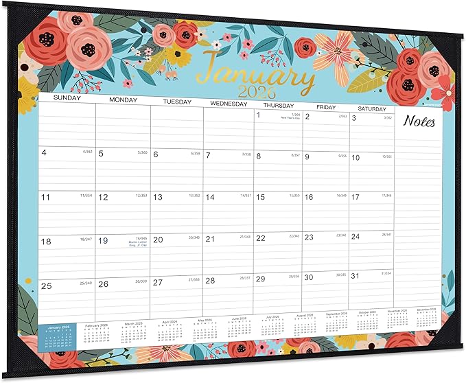 2026 Desk Calendar - Large Desk Calendar 2026, Jan. 2026 - Dec. 2026, 22" x 17", 2026 Calendar 12 Month with Corner Protectors, Desk Pad, To-Do List & Notes, Desk/Wall Calendar for Planning or Organizing - Blue Floral