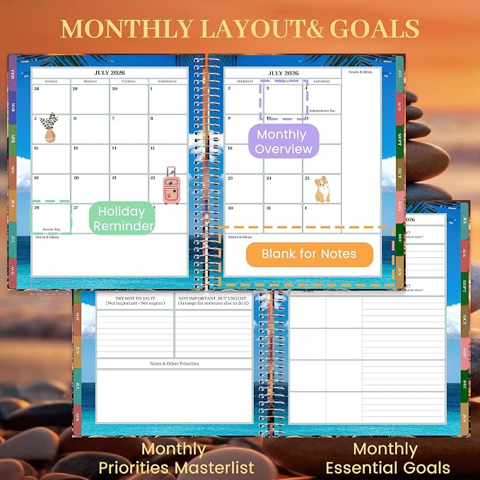 CAGIE Planner 2026-2027 18 Month July 2026-Dec 2027 Hourly Daily Calendar Weekly Monthly Planners Hardcover Large Yearly Agenda with Stickers Tabs for Women Work Mom, 8.5 x 11