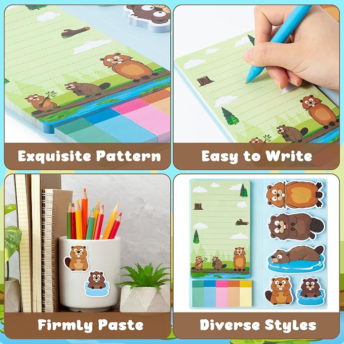 B1ykin Sticky Notes Set - 550 Sheets Memo Writing Pad Beaver Design | Self-Stick Notes Pages, Teacher Appreciation Gift, School Office Supplies, I Just Really Like Beaver Design