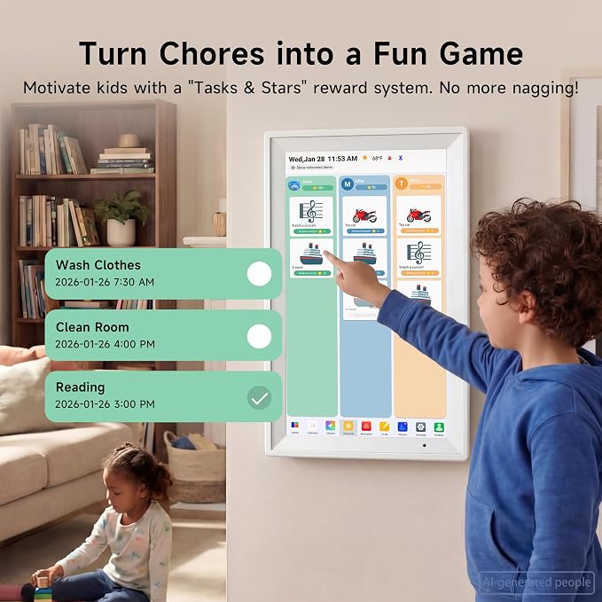 AOC Digital Calendar Wall Touch Screen, 15.6" Smart Electronic Wall Planner | No Subscription Family Dashboard, Sync Google iCloud Outlook, Chore Chart, Great for Family Schedules, Meal Planner, Rewards