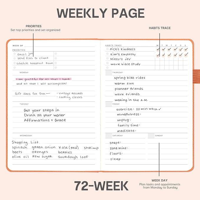 And Per Se Undated Planner, Weekly & Monthly Planner with Goal & Habit Tracker, A5 Leather Hardcover Productivity Journal for Academic Year (Pumpkin Orange)