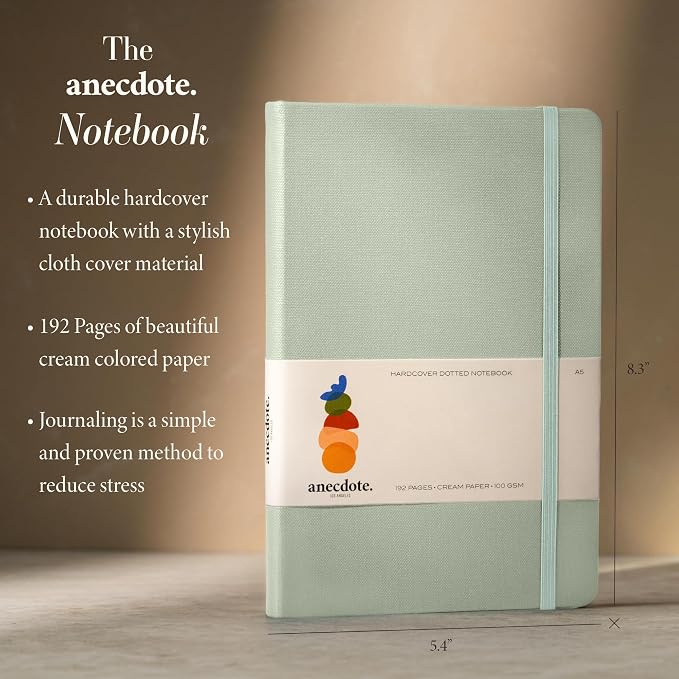 ANECDOTE. Dotted Journal Notebook, 192 Pages, A5 size: 8.3" x 5.4", Thick 100 GSM Paper, Dotted, Hardcover. Journal for Women and Men, Perfect Notebook for School, Work and Travel (Dutch Blue)