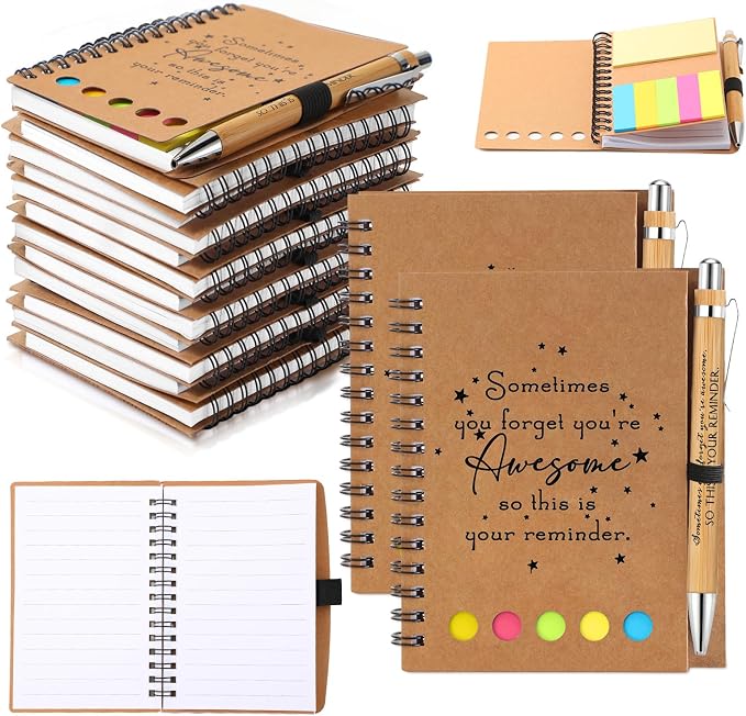 Chuangdi 10 Sets Back to School Teacher Gifts Appreciation Journal Inspirational Notebook with Sticky Notepad Ballpoint Pen Bulk Thank You Gifts for Student Staff Team Coworker Nurse(Kraft)