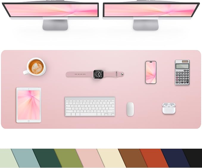 Leather Desk Pad Protector, Large Desk Mat, Mouse Pad, Non-Slip PU Leather Desk Blotter,Desk Cover mat,Desk mat for Keyboard and Mouse,Mat for Office&Home (Rose Pink, 48" x 17")