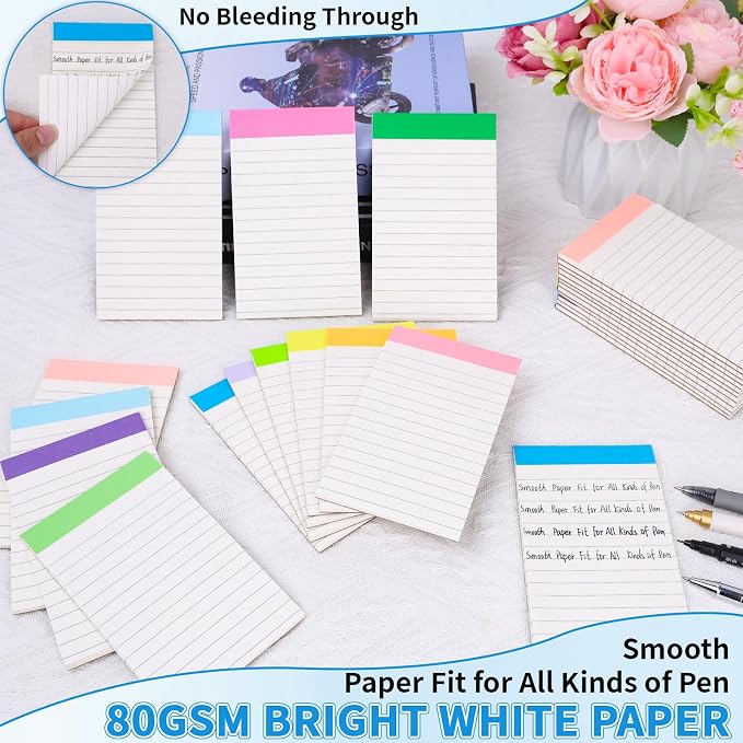Oleitodh 48 Pack Mini Note Pads 3 x 5 Inch Lined Memo Pads Rainbow Colors | 80 GSM Paper, 30 Sheets Per Pad, Pocket Notes, To-Do Lists, School, Office, Teachers, Shopping Lists, Journaling
