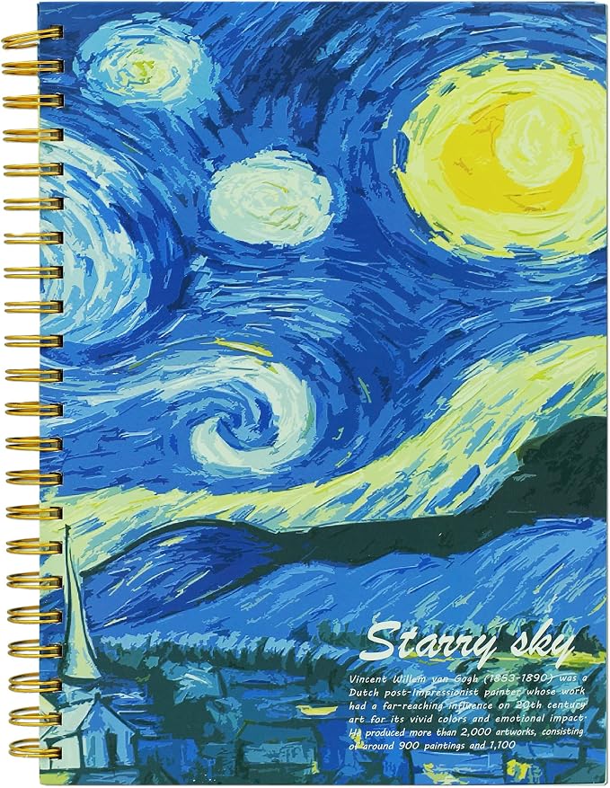 Starry Night Aesthetic Art Mix Media Sketchbook,98lb/160gsm Acid Free Thick Paper Drawing Sketching,1 Pack of A4 Blank Spiral Bound Journal Notebook, Sketch Pad Book for Student and Adult