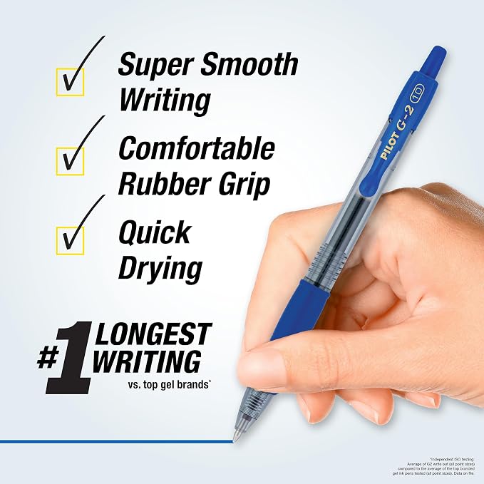 Pilot G2 Premium Refillable & Retractable Rolling Ball Gel Pens, Bold Point, Bold Gel Pens, 1.0 mm, Blue Ink, 4-Pack