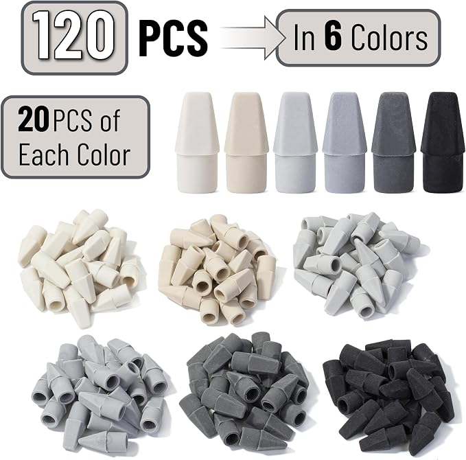 Mr. Pen- Pencil Erasers Toppers, 120 Pack, Colorful, Latex Free, No Smudge | Mr Pen Erasers for Pencils