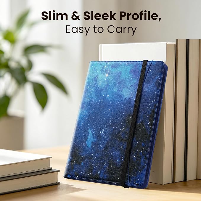 MoKo for Universal 11 inch Android Tablet Case with Pen Holder, Blue Starry | Fits All 9.6-11 inch Tablets, Slim 360 Degree Rotating Cover, Multi-Angle Stand, Front Pocket, No fit iPad/NO back opening