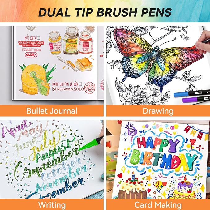 Artugn 168 Colors Dual Markers Brush Pens for Adult Coloring Books with Bag | Art Marker Set with Fine & Brush Tip Pen for Bullet Journaling, Coloring, Drawing, Hand Lettering, Calligraphy, Art Supplies