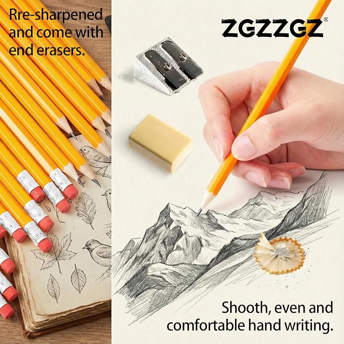 Wood-Cased #2 HB Pencils, 200 Pack Sharpened Yellow Pencils with Erasers, Bulk Pack Graphite Pencils for School and Teacher Supplies, Writing, Drawing and Sketching (200)